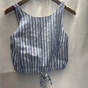 Blue and White Striped Crop Top